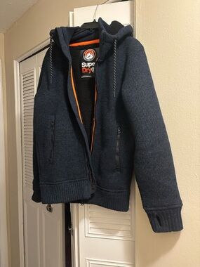Superdry Black Fleece-Lined Hoodie with Orange Accents